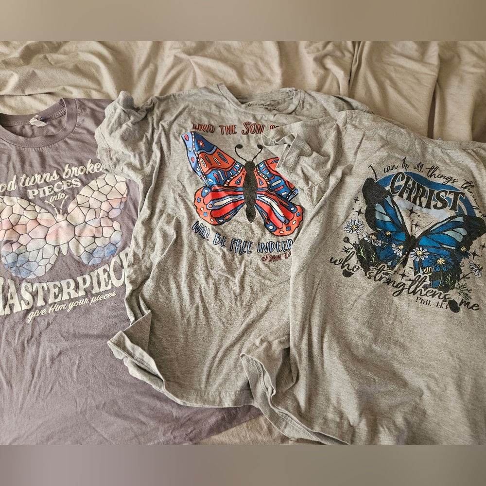 Bundle🥰 Woman's Size L Christian Butterfly Shirts- Inspirational, Set Of 3!!
